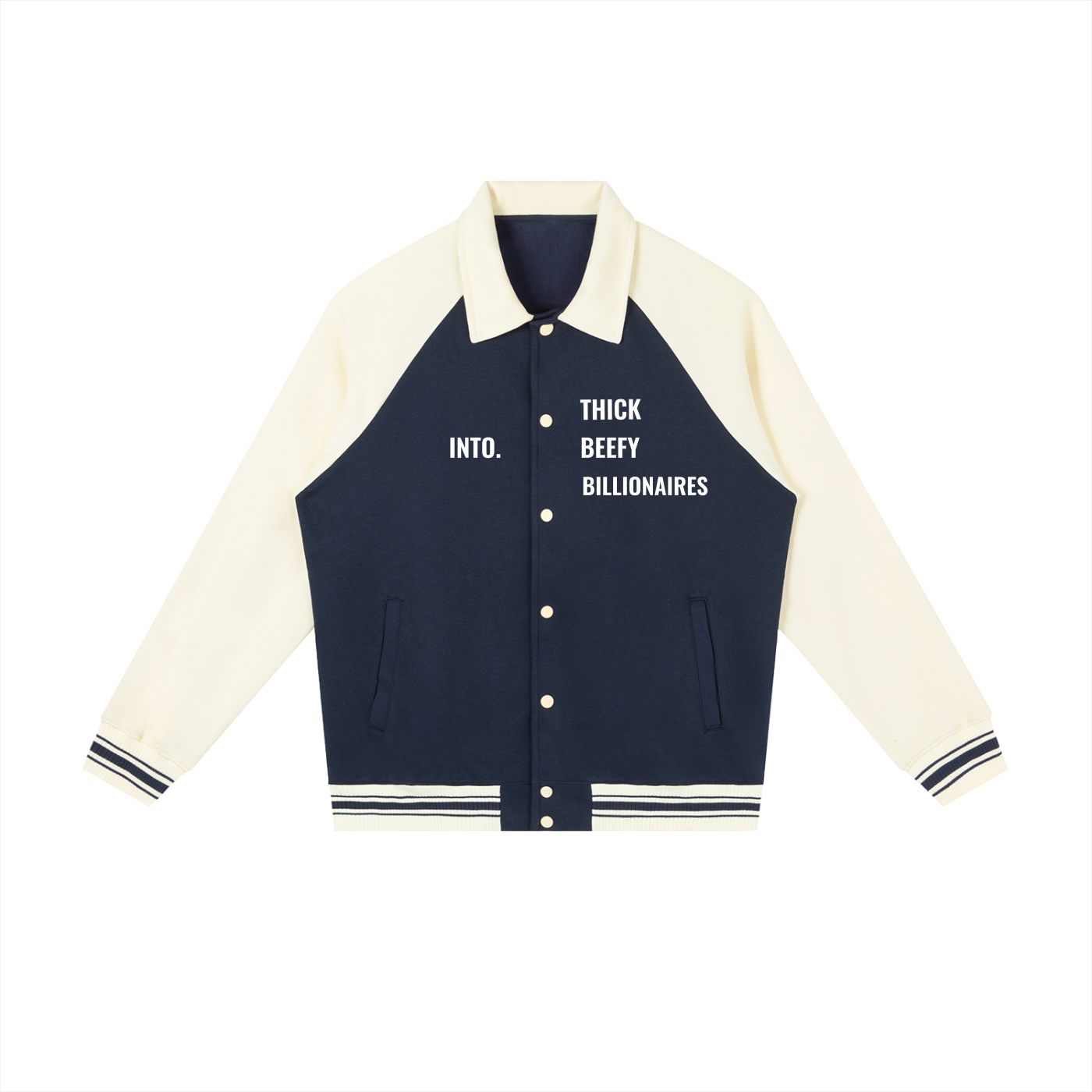 INTO. Thick Beefy Billionaires Contrast Sleeve Baseball Jacket