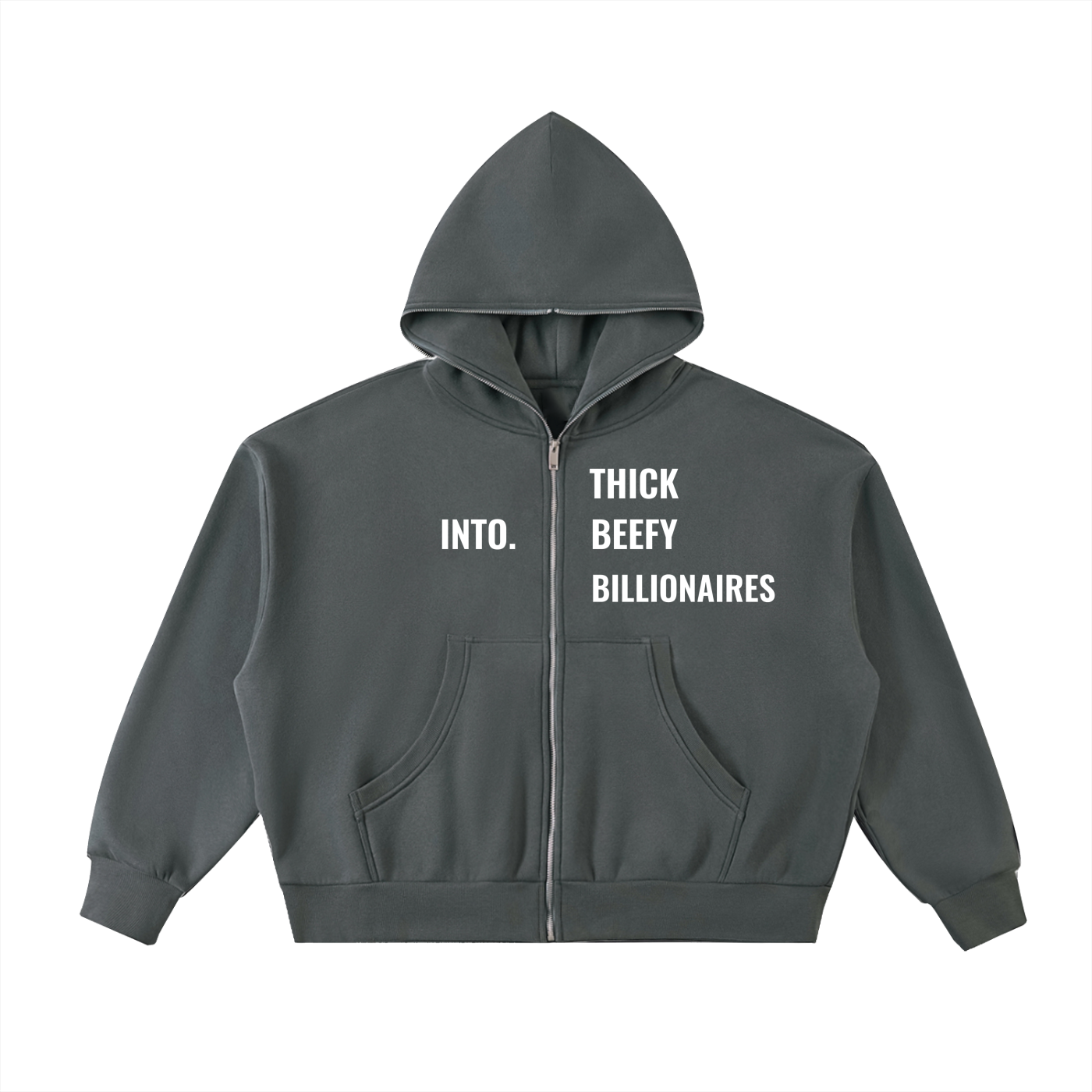 Into Thick Beefy Billionaires Fleeced Full-Zip Boxy Hoodie