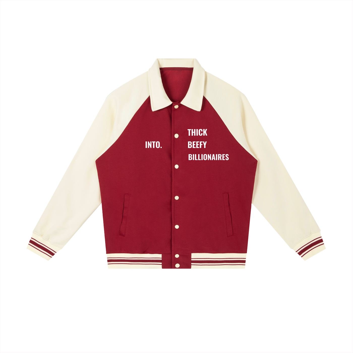INTO. Thick Beefy Billionaires Contrast Sleeve Baseball Jacket