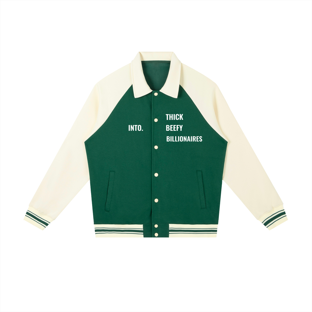 INTO. Thick Beefy Billionaires Contrast Sleeve Baseball Jacket