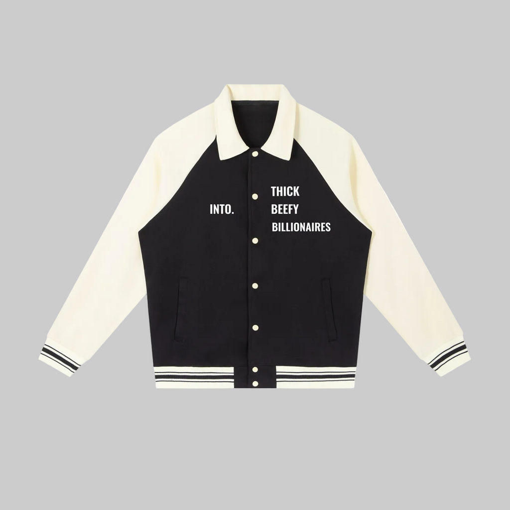 INTO. Thick Beefy Billionaires Contrast Sleeve Baseball Jacket
