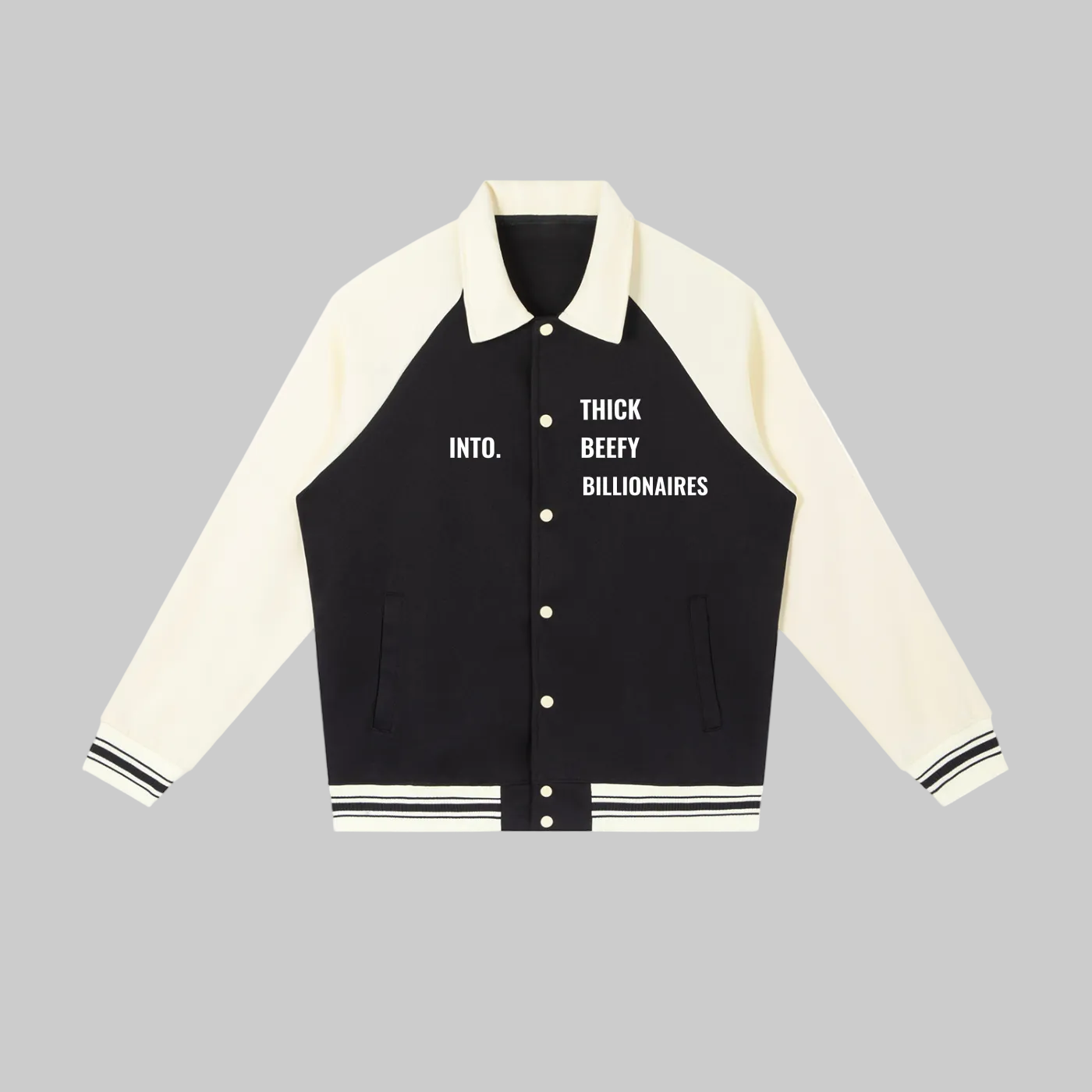 INTO. Thick Beefy Billionaires Contrast Sleeve Baseball Jacket