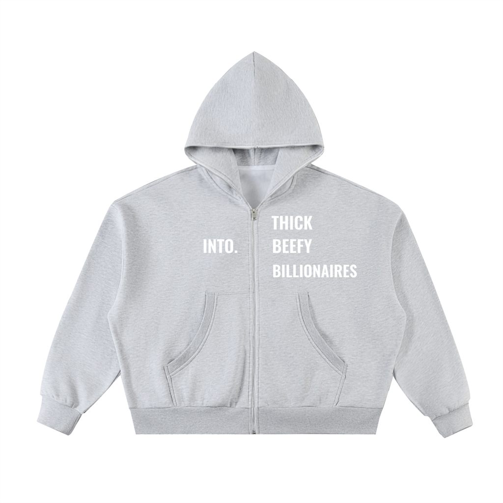 Into Thick Beefy Billionaires Fleeced Full-Zip Boxy Hoodie