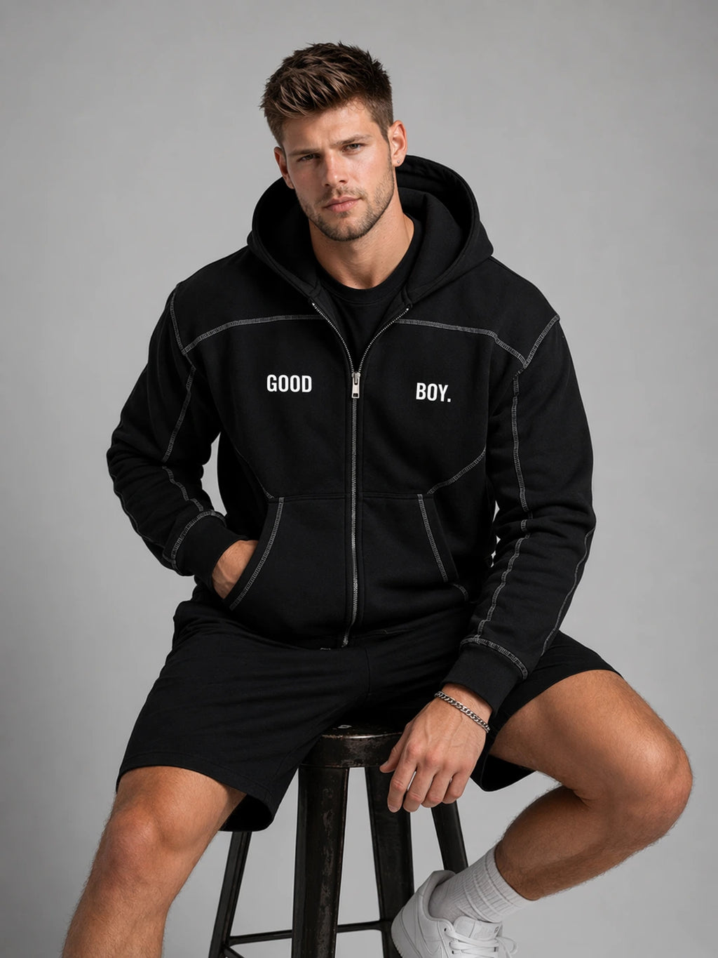 Good BOY X Tom Contrast-Stitched Boxy Zip Hoodie