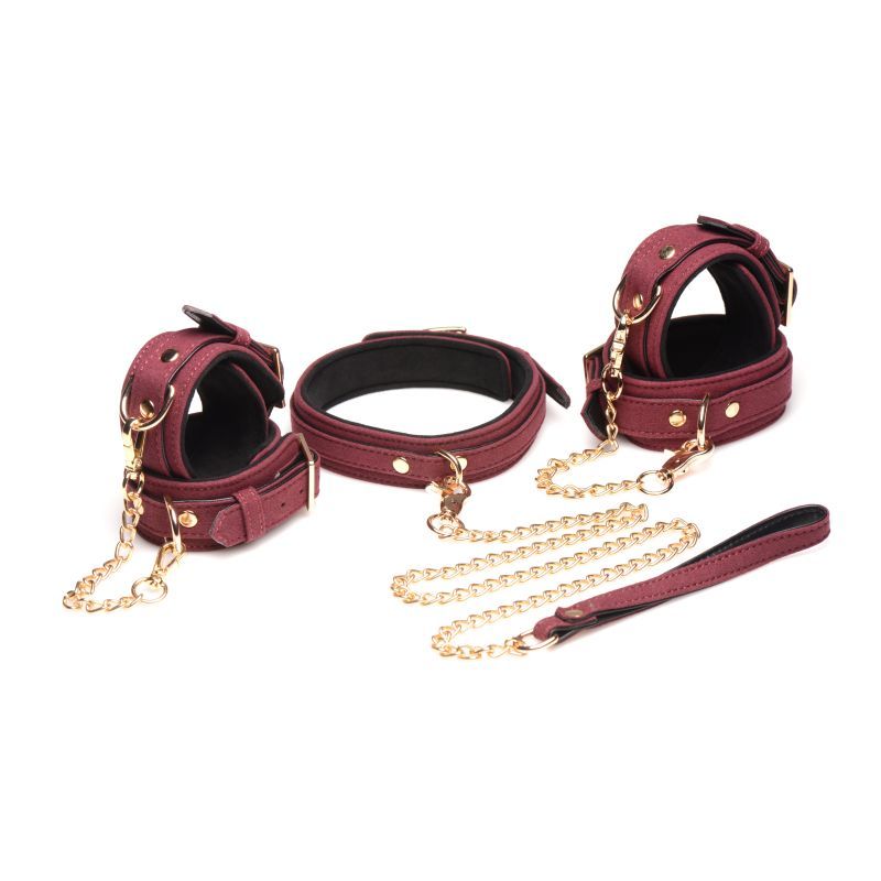 Master Series 6 Pc Velvet Bondage Set Burgundy