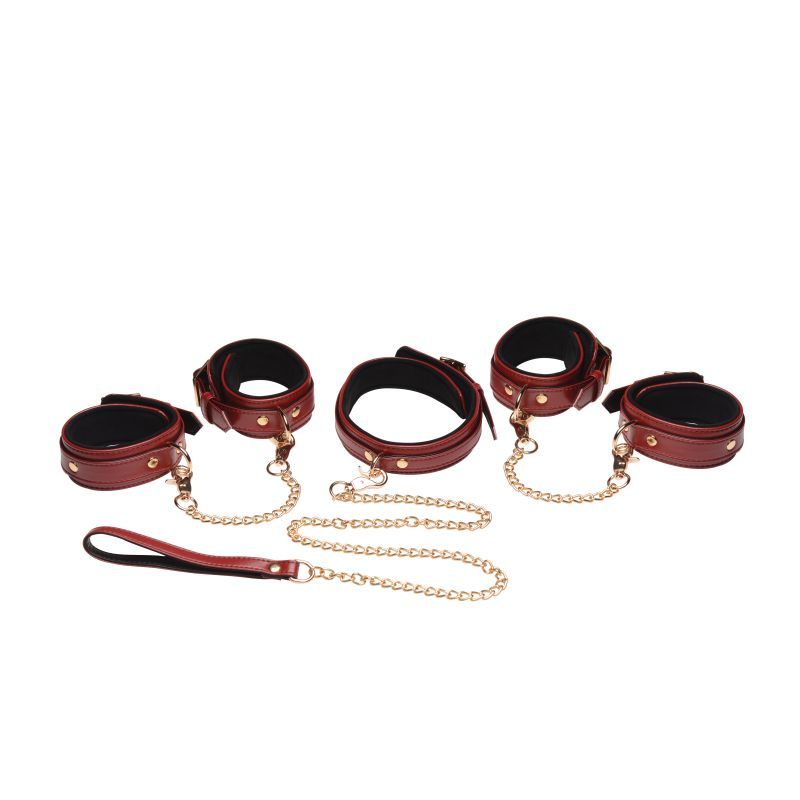 Master Series 6 Pc Bondage Set Burgundy