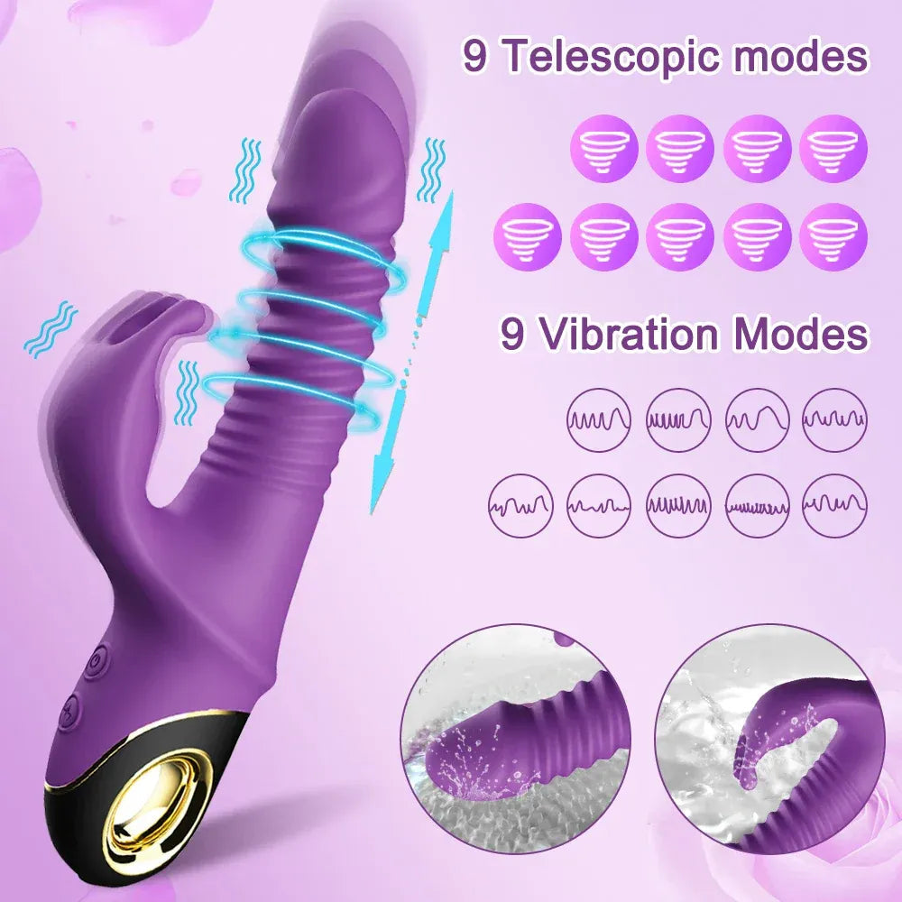 Rabbit Vibrator Automatic Telescopic G Spot Stimulator for Women Masturbation - Red