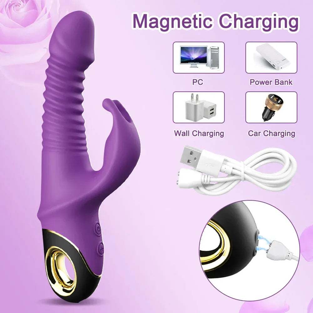 Rabbit Vibrator Automatic Telescopic G Spot Stimulator for Women Masturbation - Red