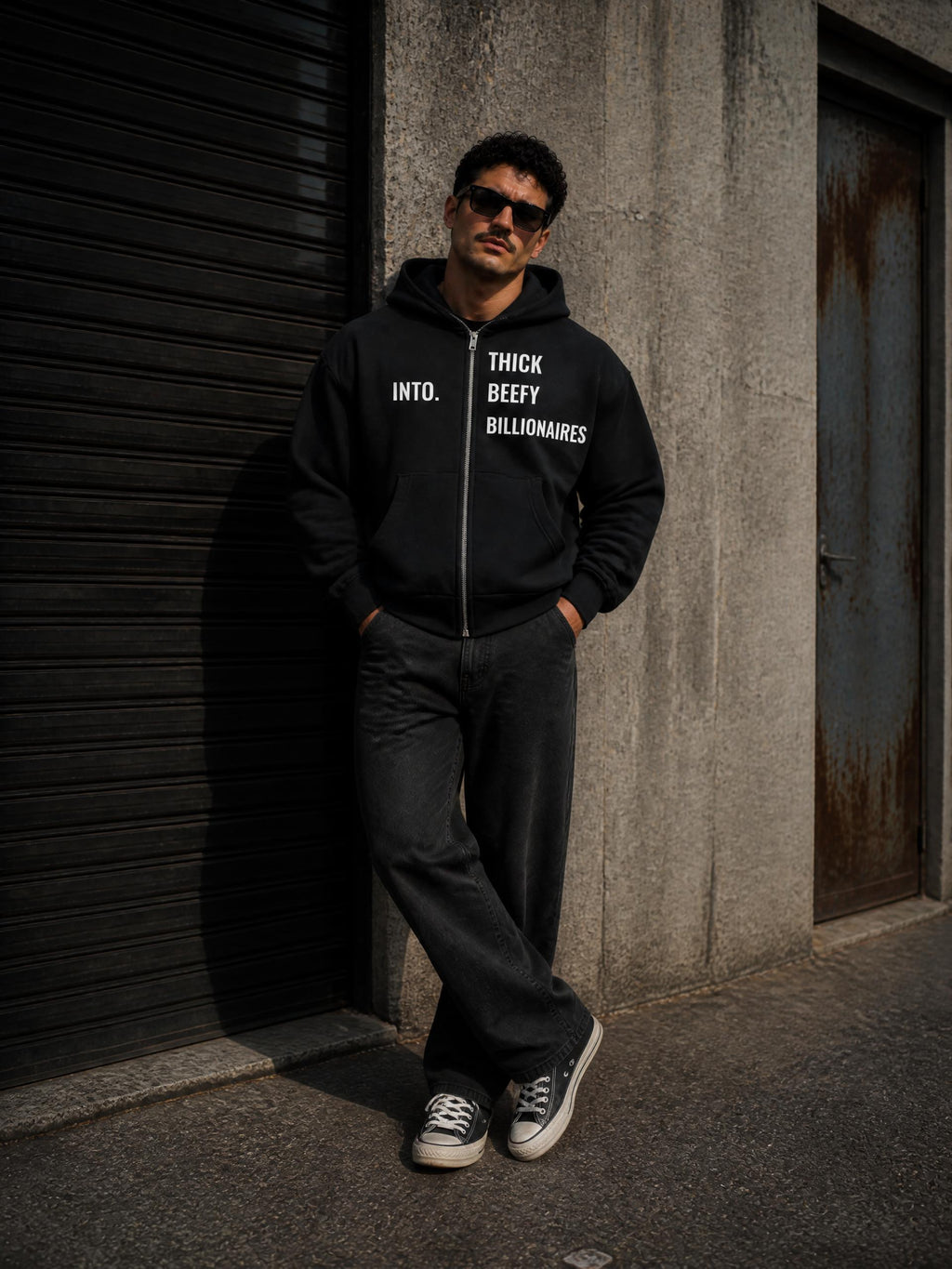Into Thick Beefy Billionaires Fleeced Full-Zip Boxy Hoodie