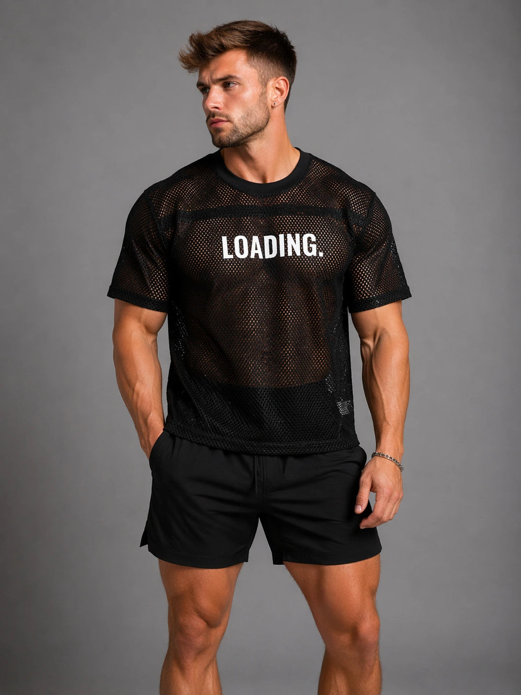 Loading Mens  Mesh See-through Boxy Net T-Shirt