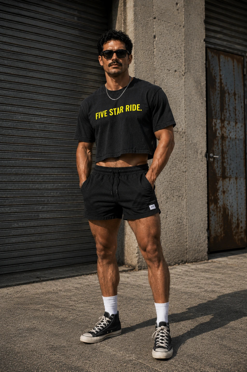 FIVE STAR RIDE Mineral Wash Cotton Crop T-Shirt